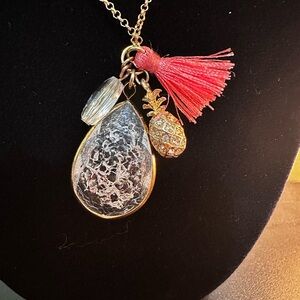 Gold and Red Pineapple Pendant Necklace with Tassel